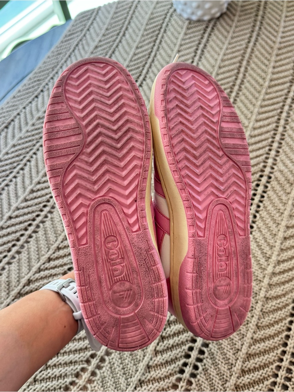 Gola Hawk Pink White Leather Sneakers Size 7 Retro Court Anthropologie - Picture 8 of 10